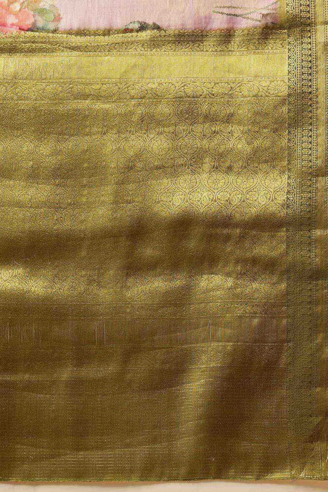 Lavender Floral Printed Tissue Silk Saree