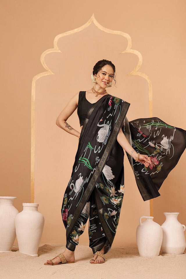 Black Floral Printed Art Silk Saree (SZ-DGKASHVI-BL-2994)