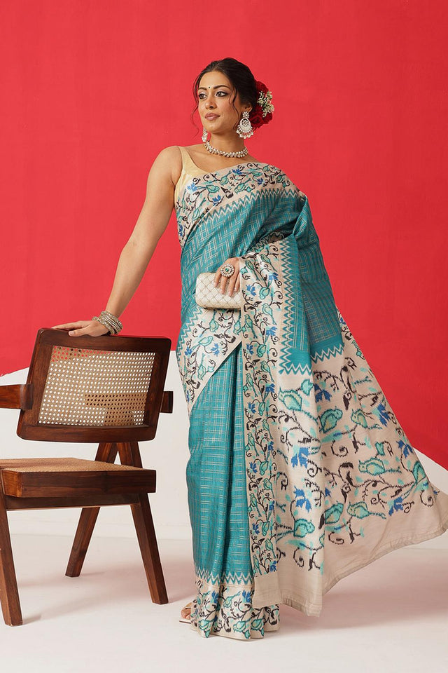 Turquoise Printed Silk Saree (SZ-DGMAYA-2549)
