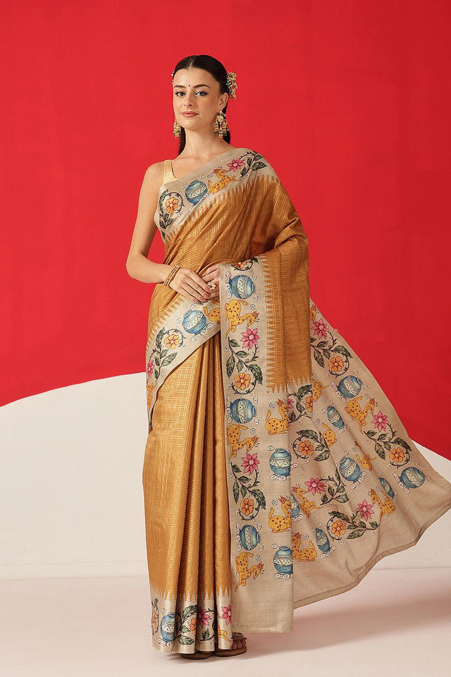 Mustard Printed Silk Saree (SZ-DGMAYA-2552)
