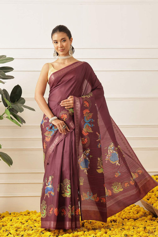Maroon Kalamkari Printed Art Silk Saree (SZ-DGMAYLI-1-MR-3106)