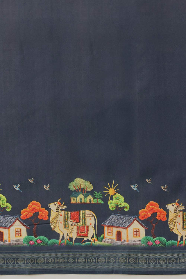 Navy Blue Animal Printed Art Silk Saree (SZ-DGMAYLI-1-NB-3103)
