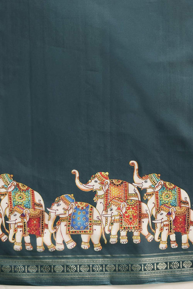 Green Animal Printed Art Silk Saree (SZ-DGMAYLI-1-TL-3101)
