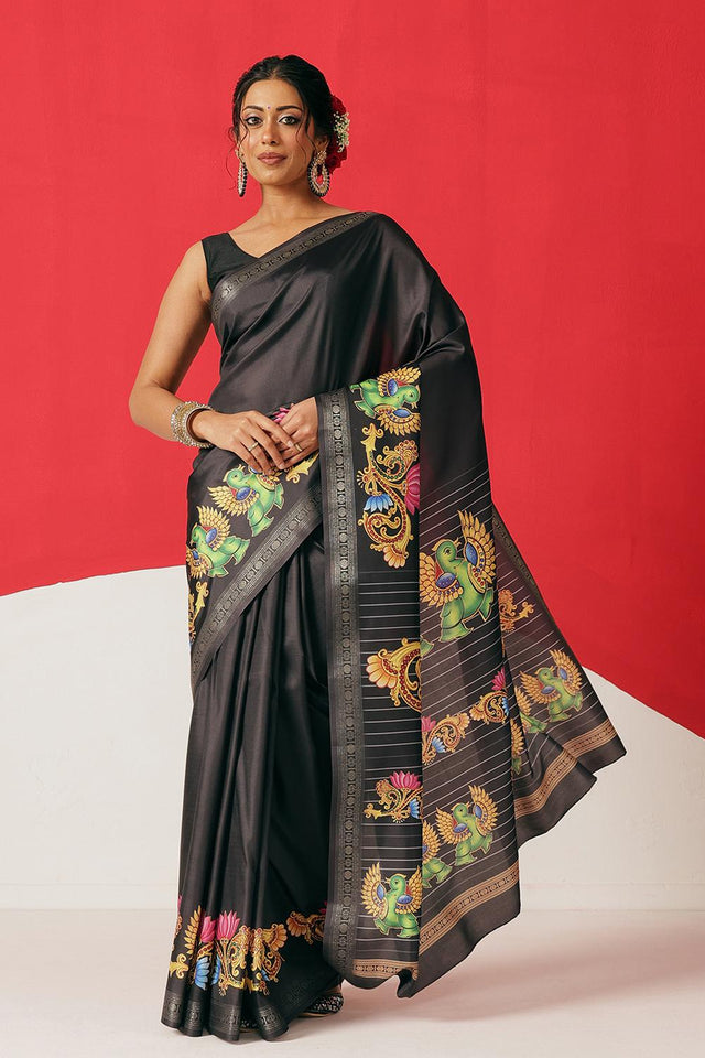 Black Printed Art Silk Saree (SZ-DGMAYLI-BL-3009)