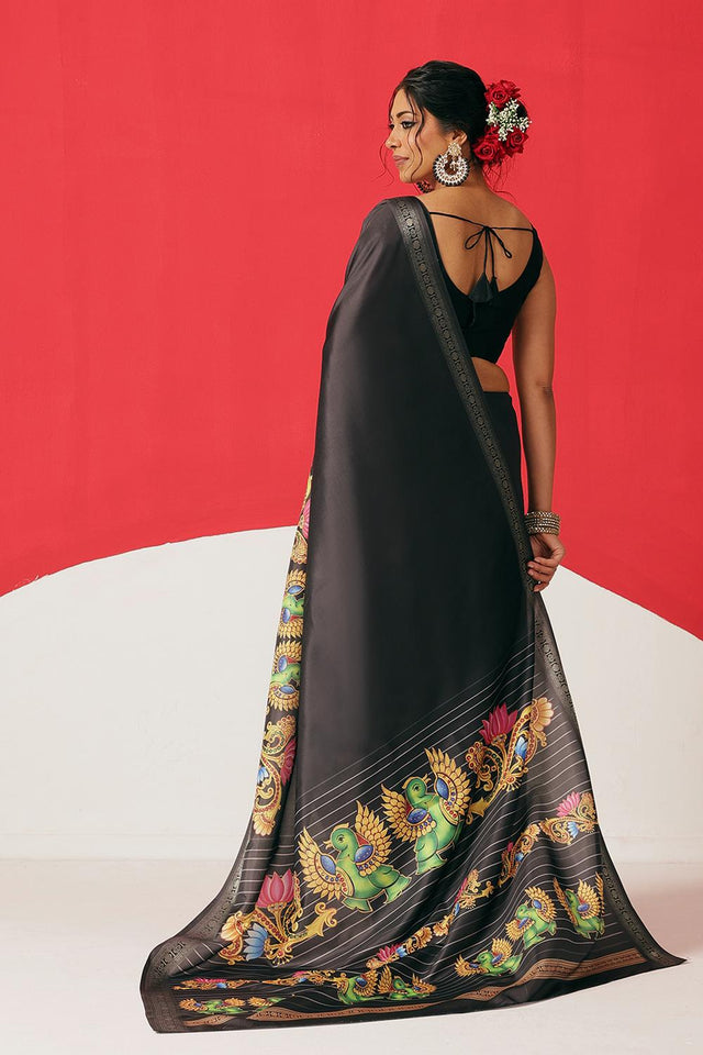 Black Printed Art Silk Saree (SZ-DGMAYLI-BL-3009)