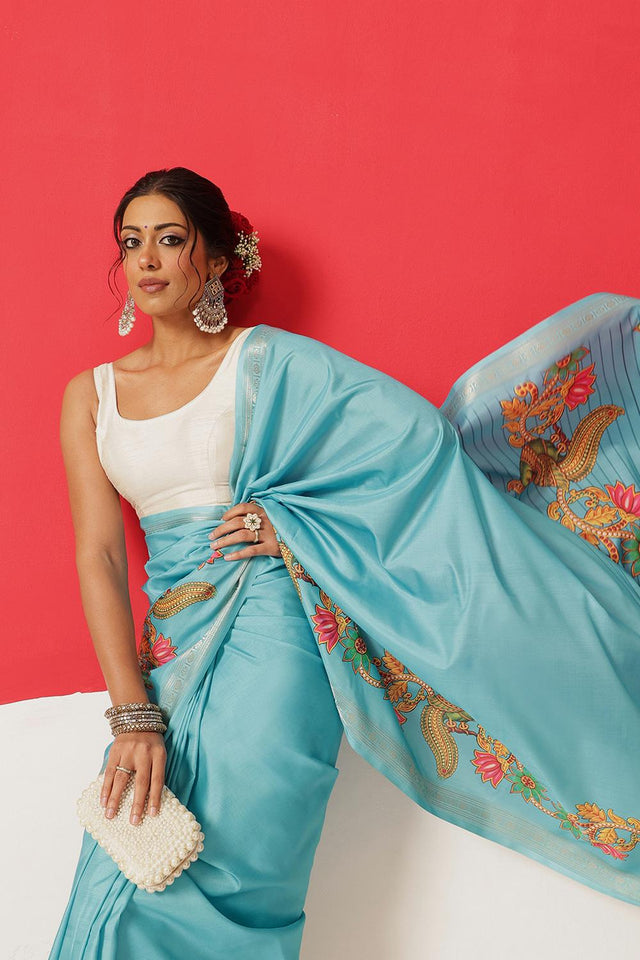 Blue Printed Art Silk Saree (SZ-DGMAYLI-BU-3007)