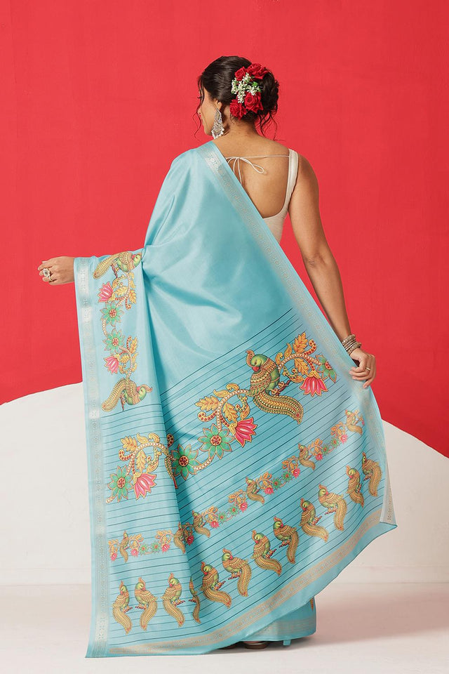 Blue Printed Art Silk Saree (SZ-DGMAYLI-BU-3007)