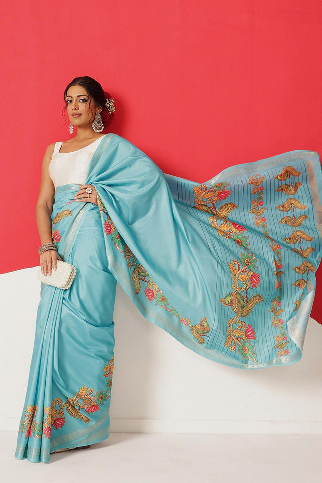 Blue Printed Art Silk Saree (SZ-DGMAYLI-BU-3007)