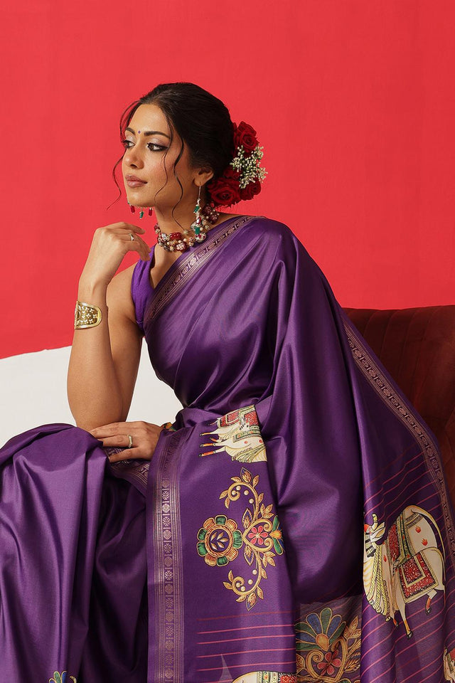 Violet Printed Art Silk Saree (SZ-DGMAYLI-PP-3008)