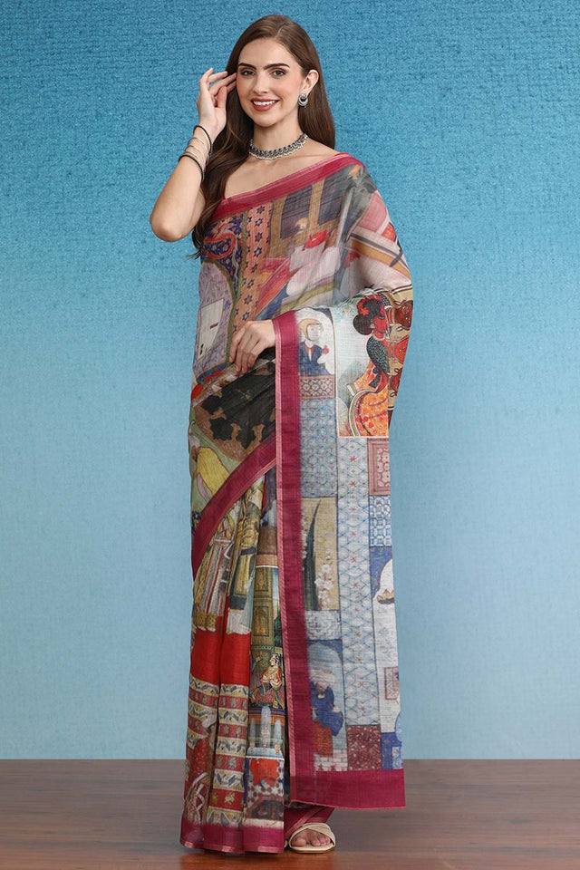 Multicolor Cotton Zari Tissue Printed Saree