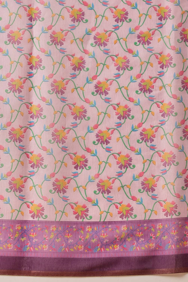 Lavender Floral Printed Cotton Blend Saree