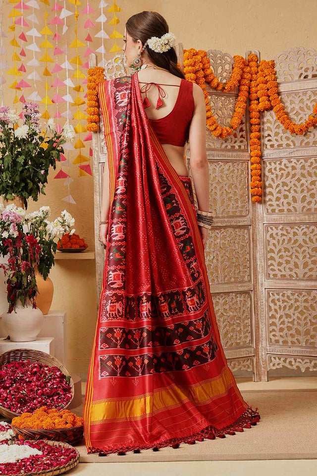 Red Printed Silk Saree