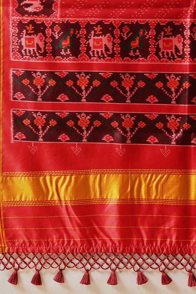 Red Printed Silk Saree