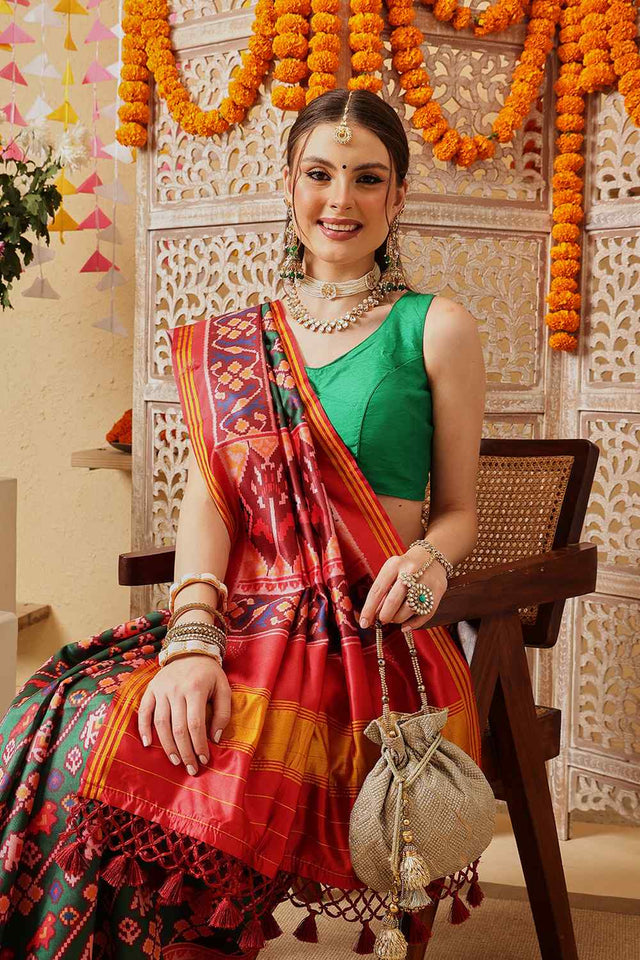 Green Printed Silk Saree