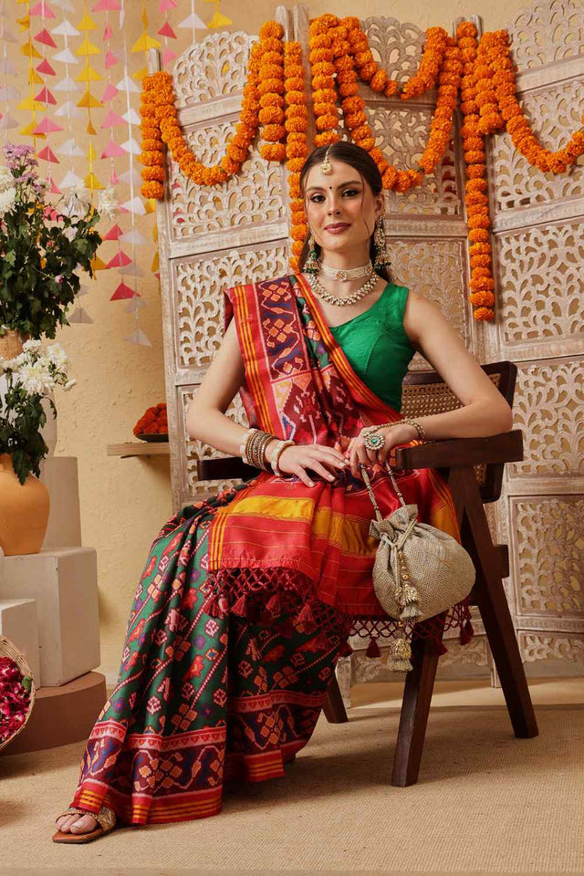 Green Printed Silk Saree