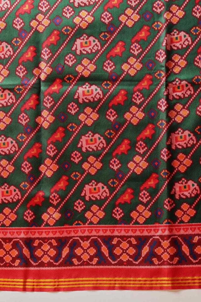 Green Printed Silk Saree