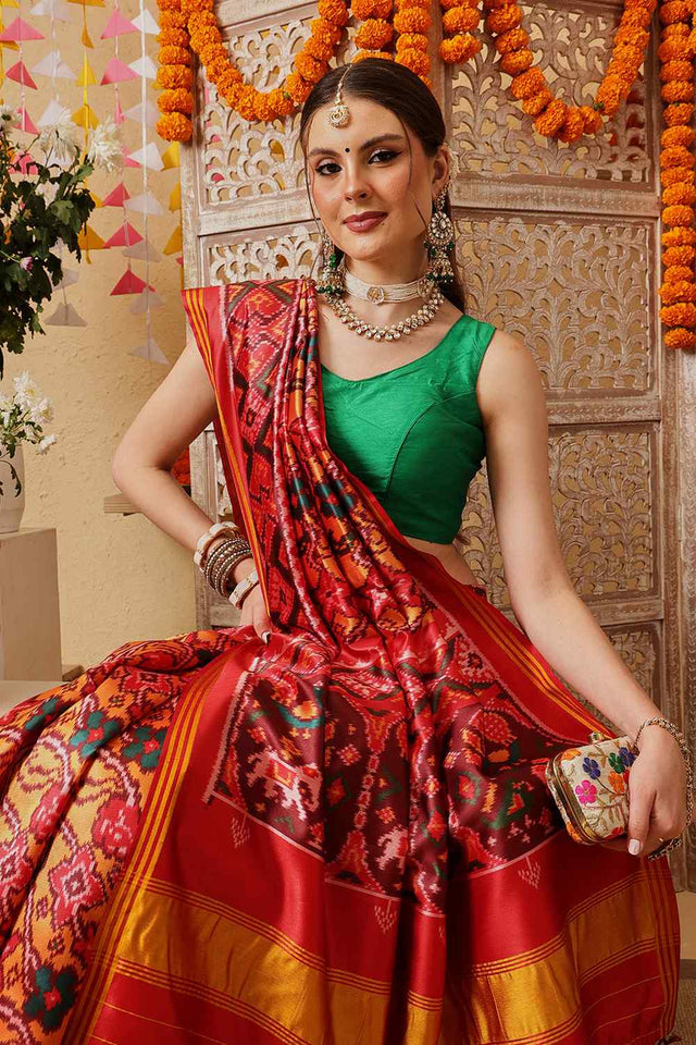 Mustard Printed Silk Saree