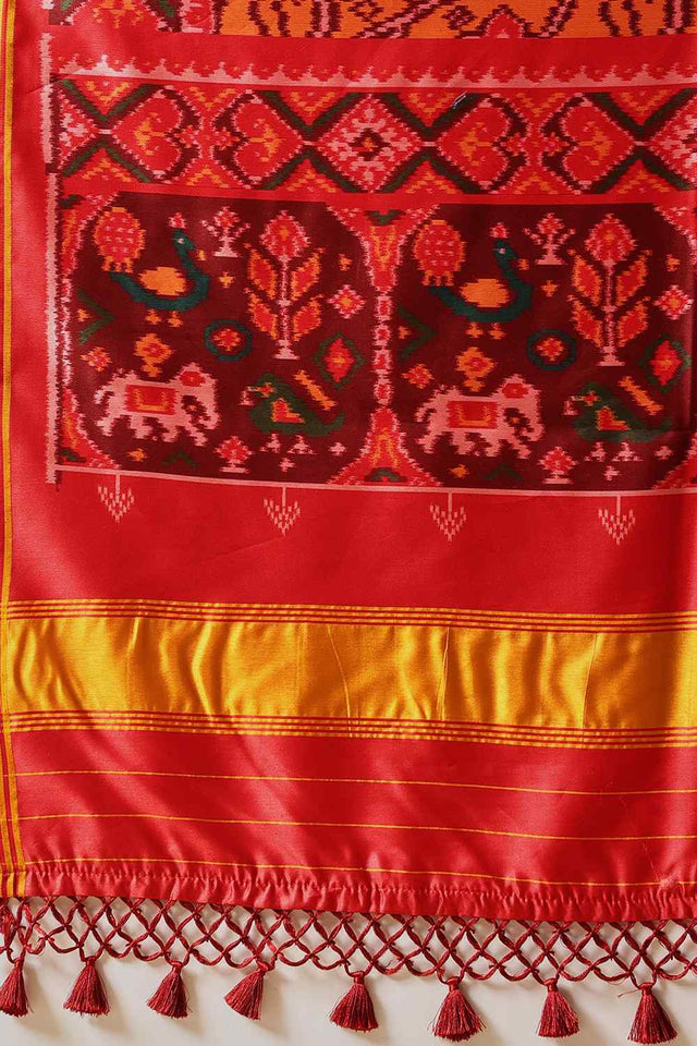 Mustard Printed Silk Saree