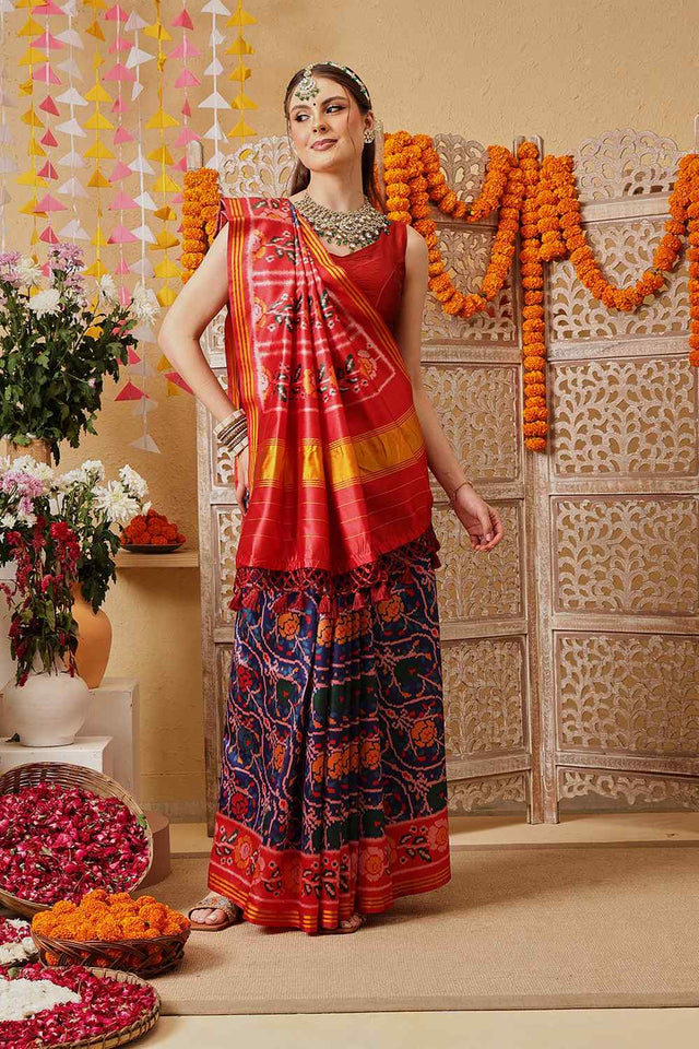 Blue Printed Silk Saree