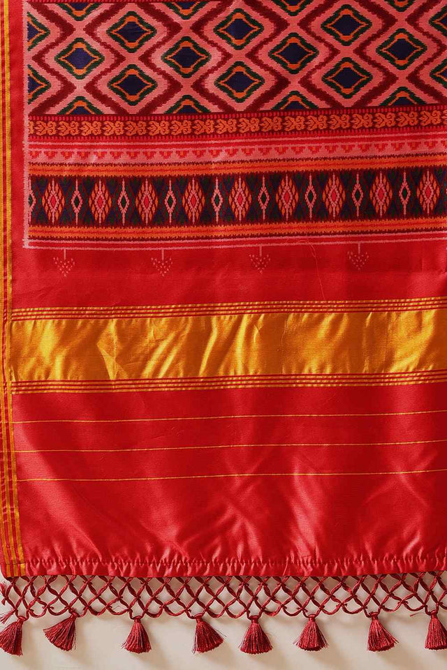 Pink Printed Silk Saree