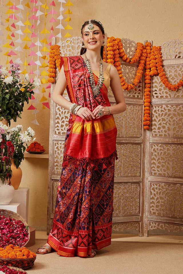 Mustard Printed Silk Saree