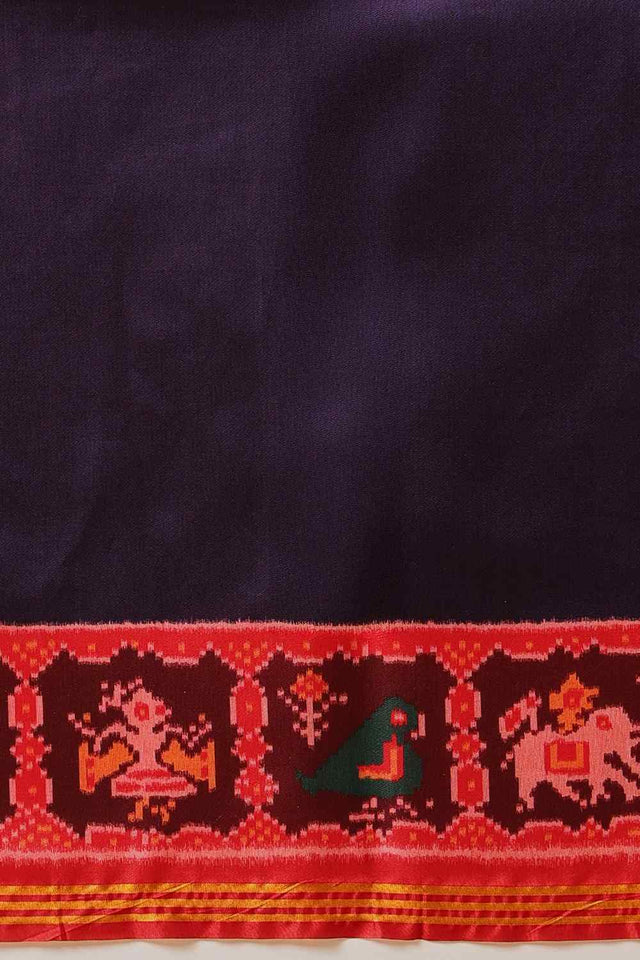 Navy Blue Printed Silk Saree