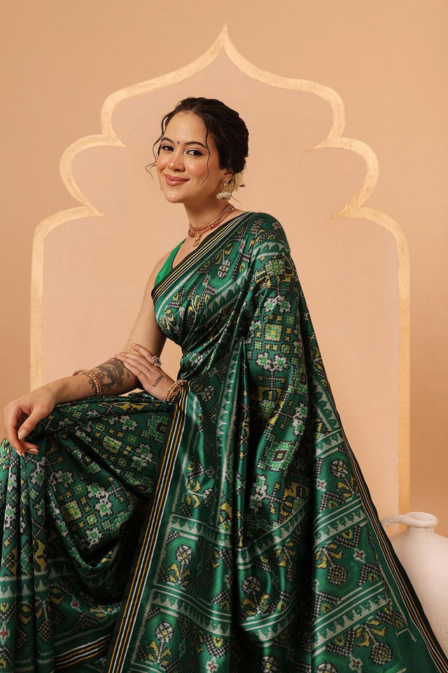 Green Patola Printed Silk Saree