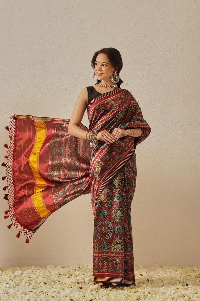 Maroon Patola Printed Silk Saree