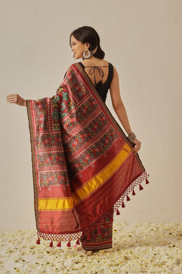 Maroon Patola Printed Silk Saree