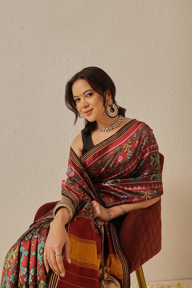Maroon Patola Printed Silk Saree