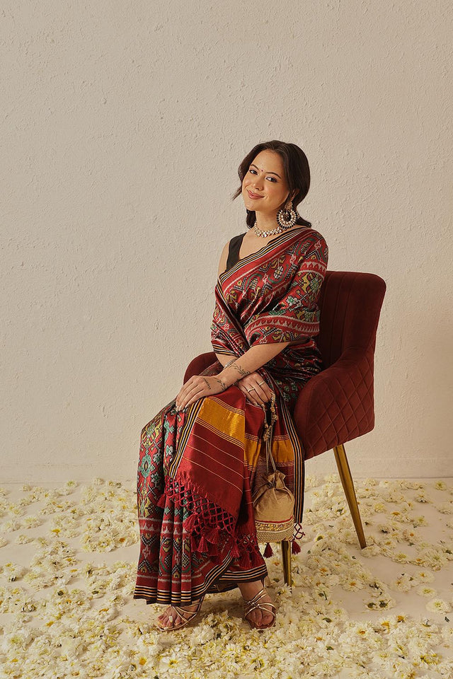 Maroon Patola Printed Silk Saree