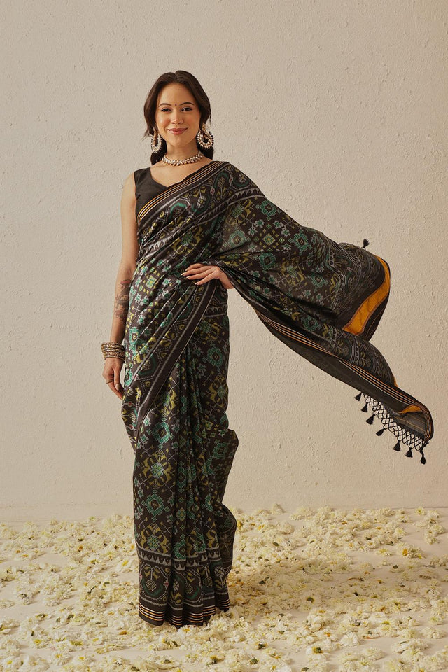 Black Patola Printed Silk Saree
