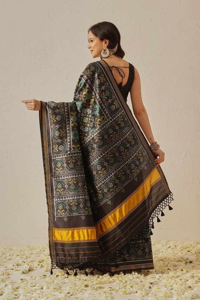 Black Patola Printed Silk Saree