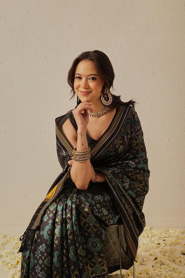 Black Patola Printed Silk Saree