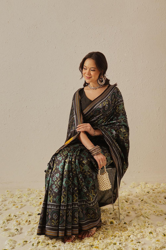 Black Patola Printed Silk Saree