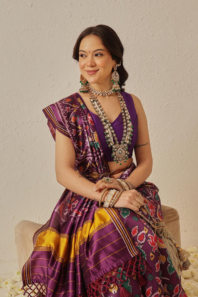 Violet Patola Printed Silk Saree