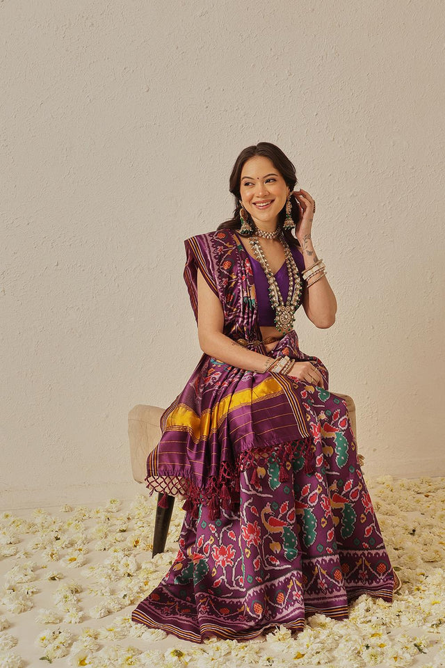 Violet Patola Printed Silk Saree
