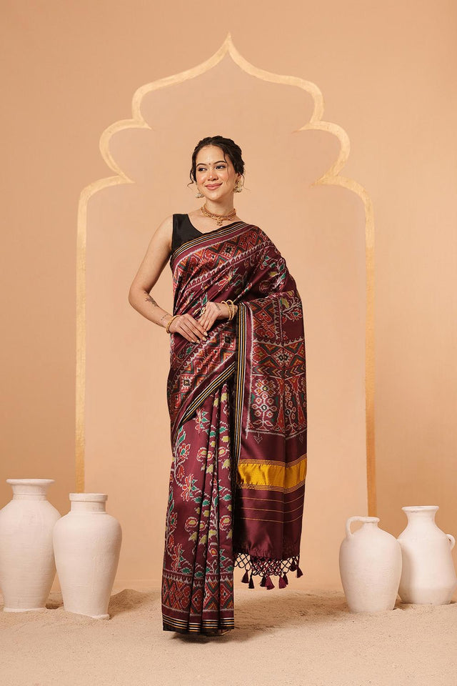 Maroon Patola Printed Silk Saree
