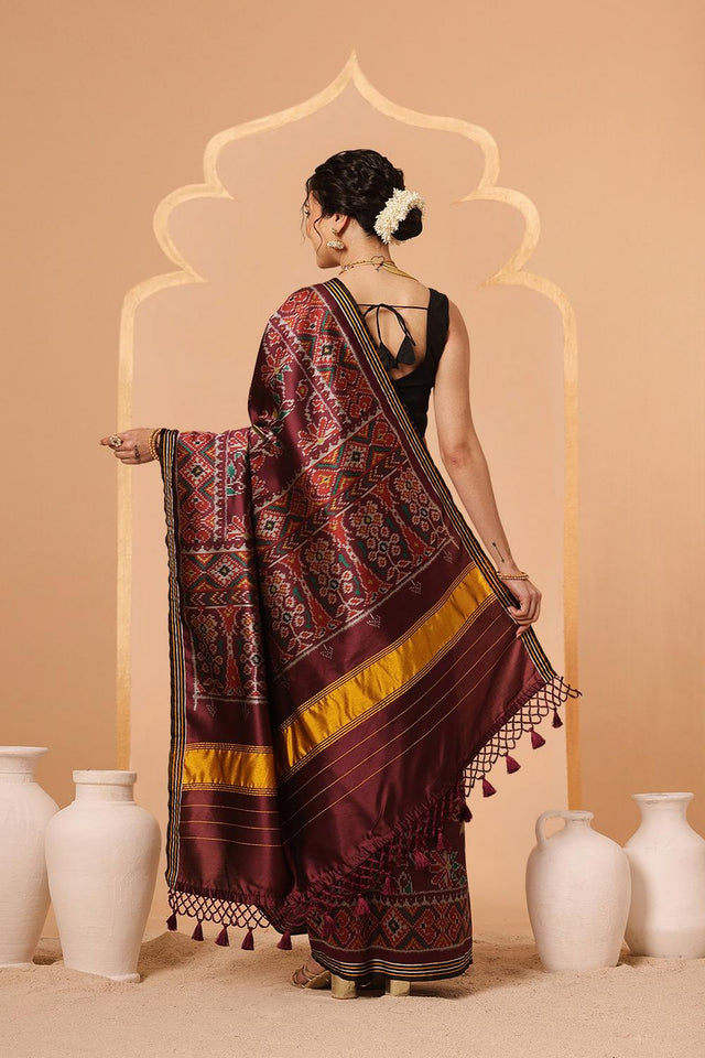 Maroon Patola Printed Silk Saree