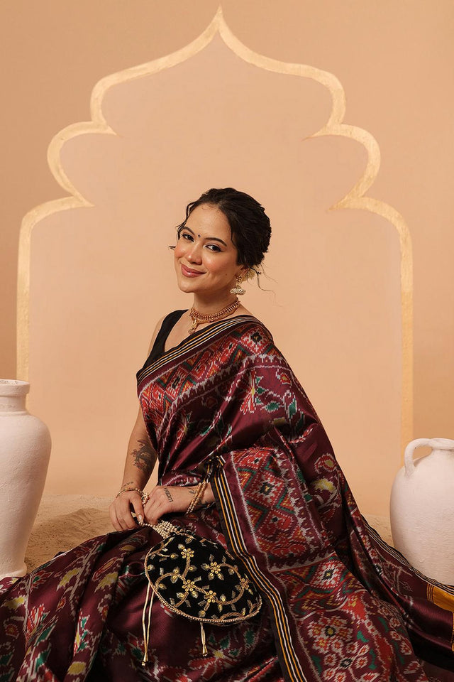 Maroon Patola Printed Silk Saree