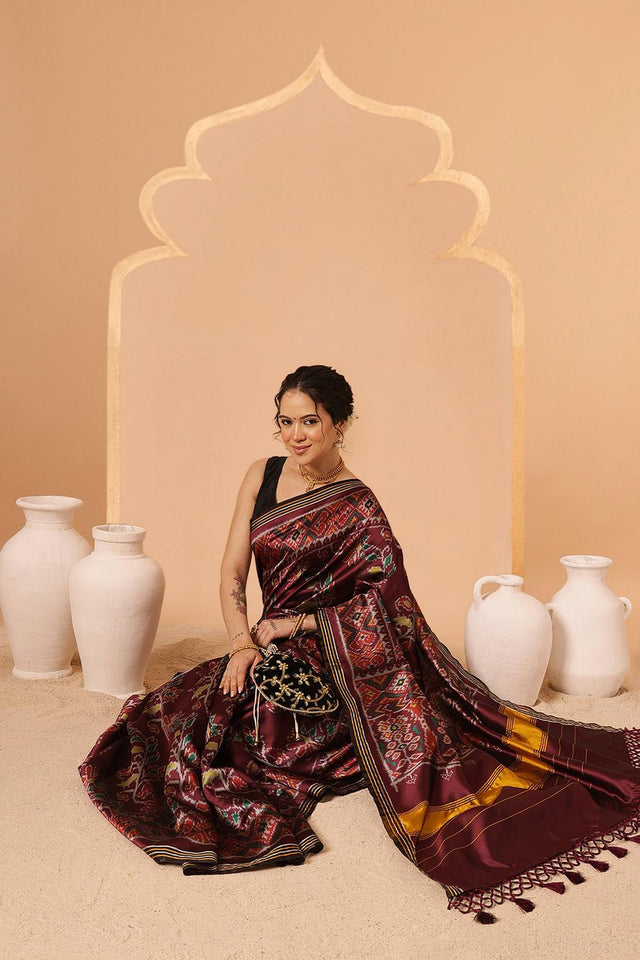 Maroon Patola Printed Silk Saree