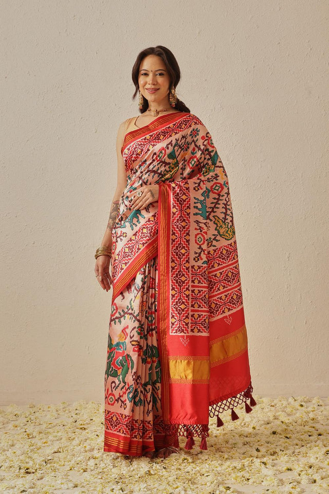 Off White Patola Printed Silk Saree