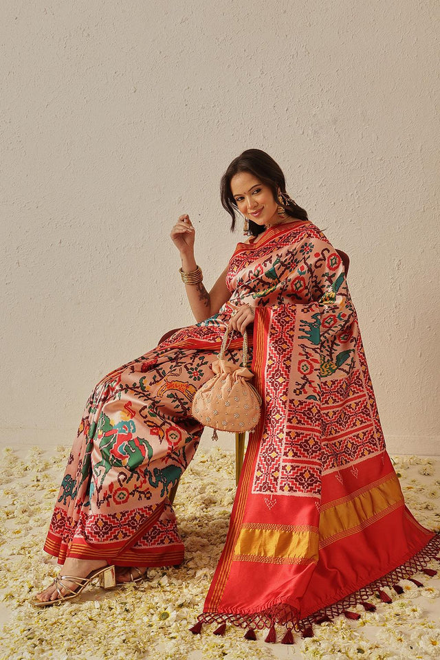 Off White Patola Printed Silk Saree