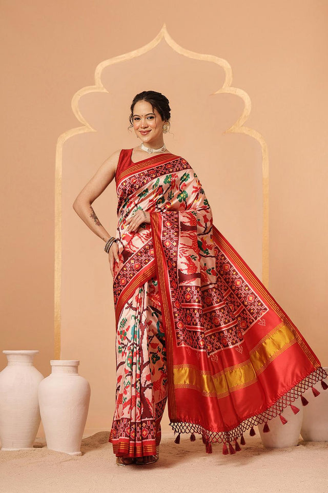 Off White Patola Printed Silk Saree