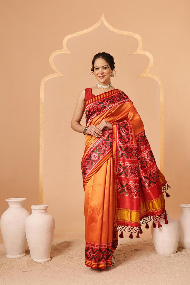 Orange Patola Printed Silk Saree (SZ-DGPATOLA-2978)
