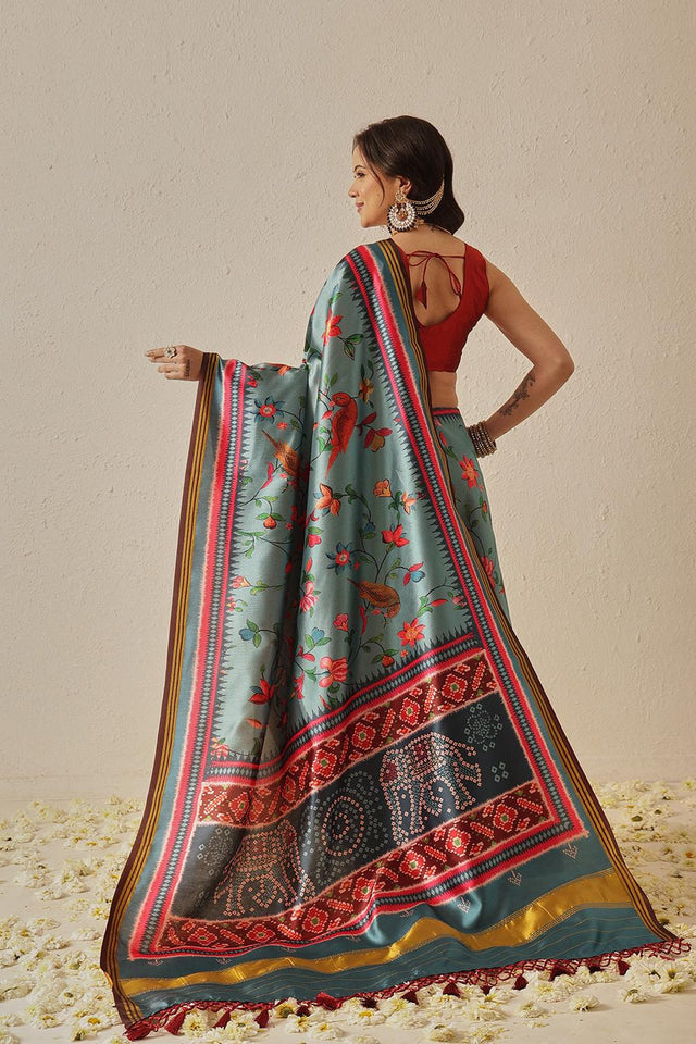 Turquoise Paithani Printed Silk Saree (SZ-DGPATOLA-2983)