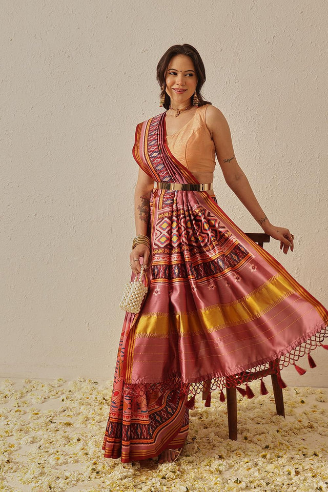 Peach Patola Printed Silk Saree (SZ-DGPATOLA-2991)