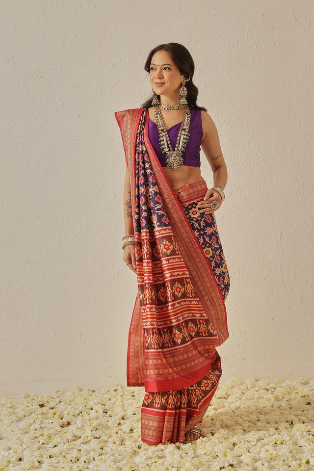 Blue Patola Printed Silk Saree