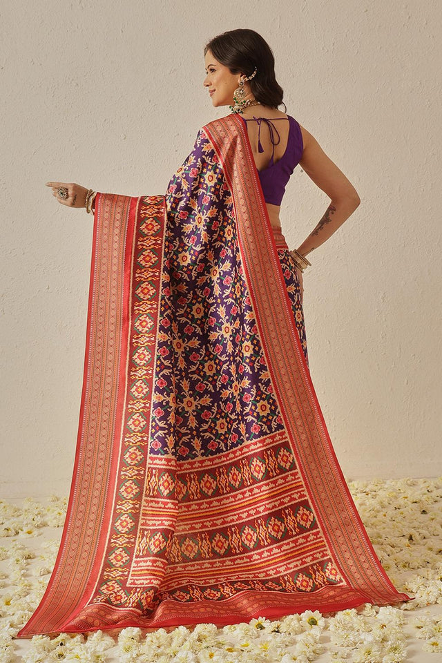 Blue Patola Printed Silk Saree