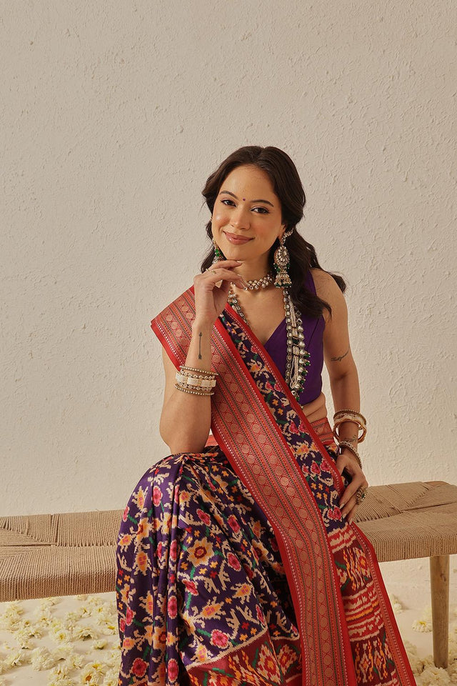 Blue Patola Printed Silk Saree